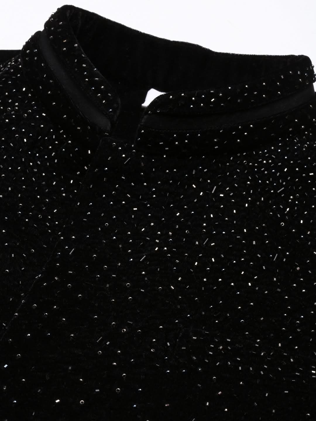 Black Velvet Hand Embroidery Jacket Set