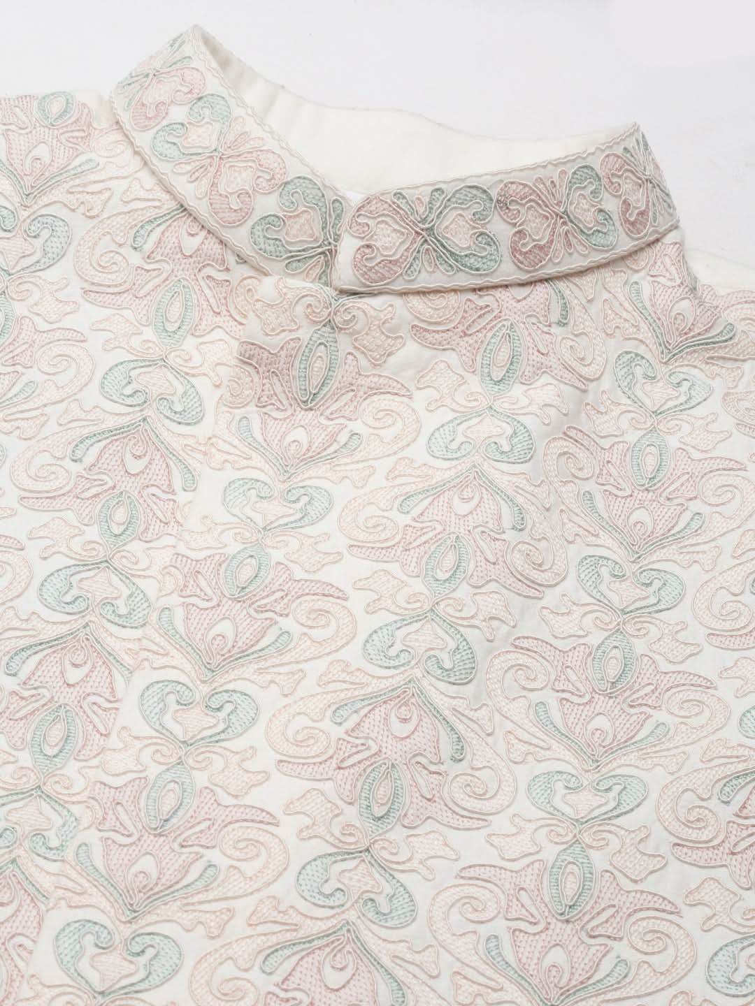 Cream Dori Embroidery Jacket Kurta Set