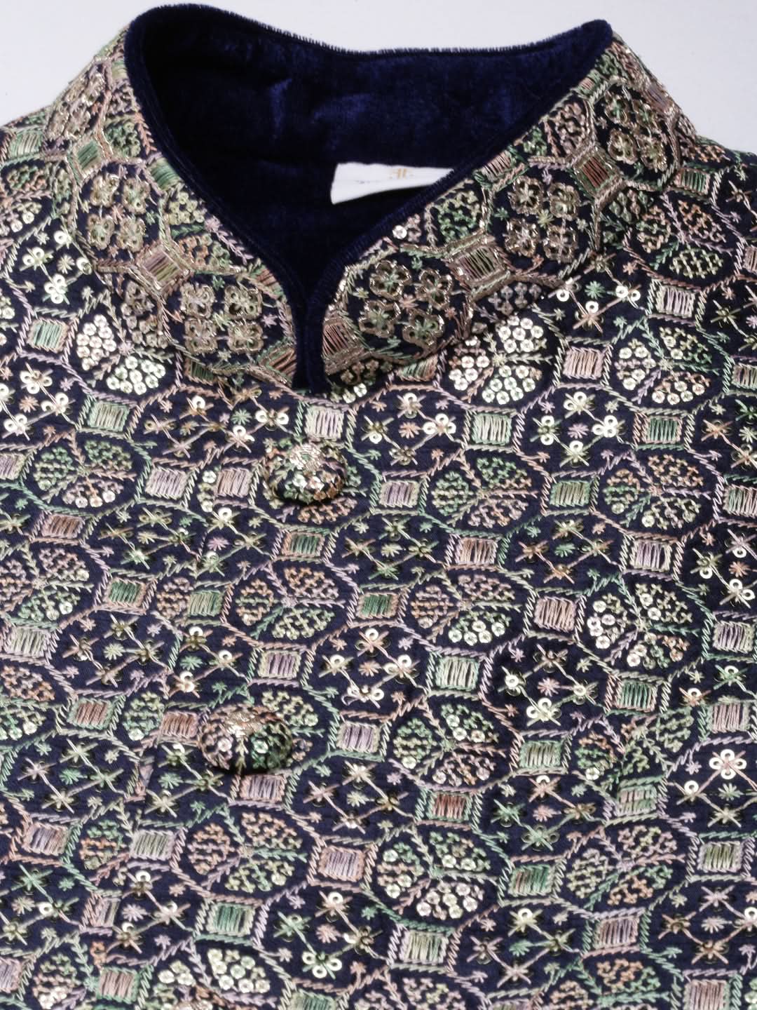 Navy  Blue Embroidered Jacket Kurta Set