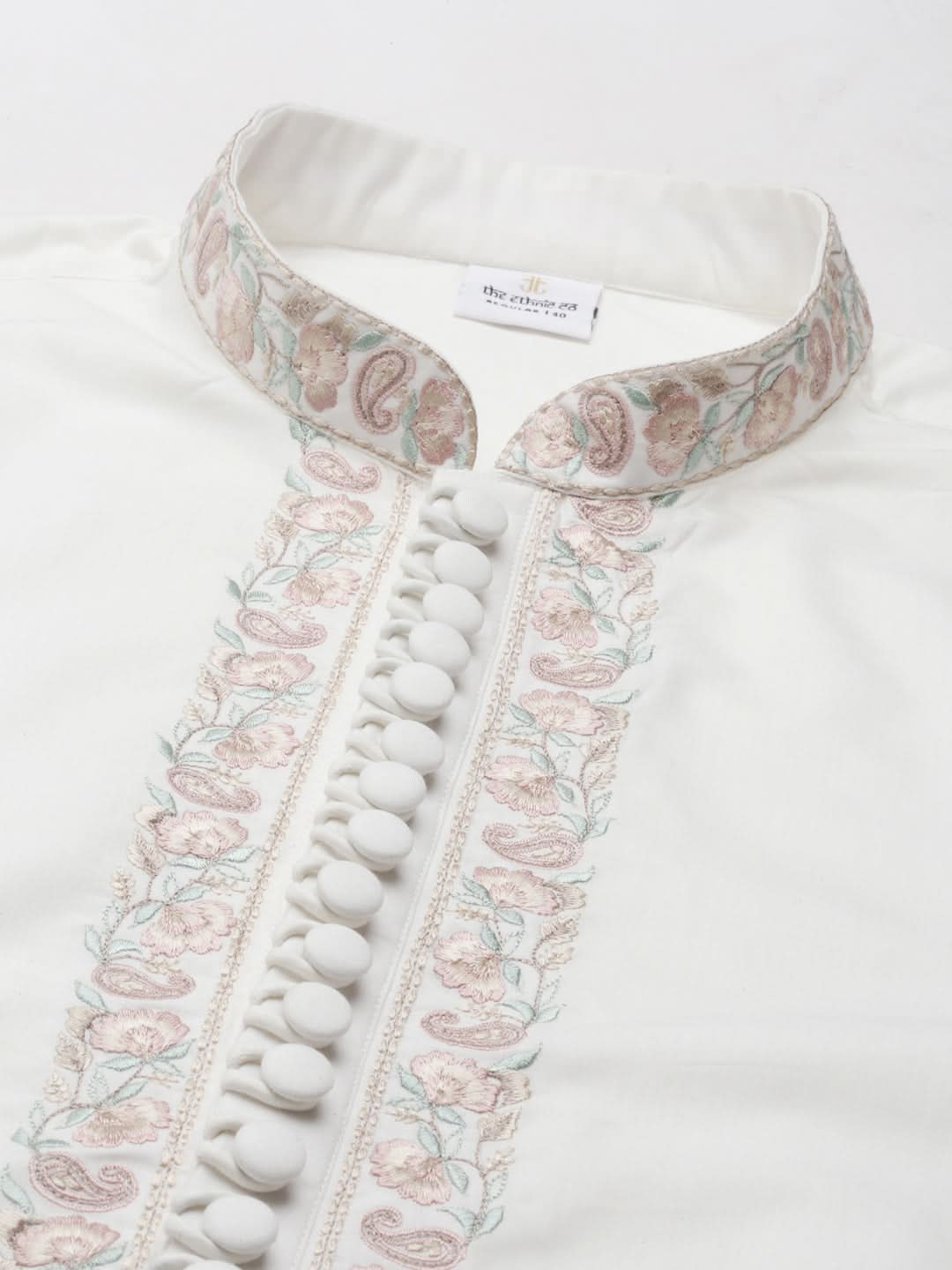 Off White Embroidered Kurta Set