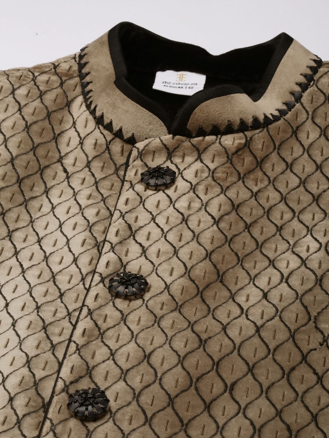 Beige  Embroidered Jacket Kurta Set