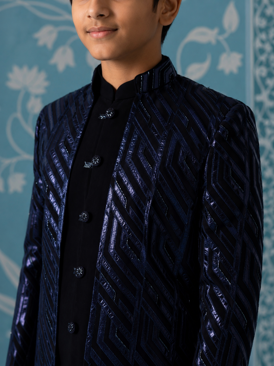 Dark Blue Imported Fabric Jacket Set