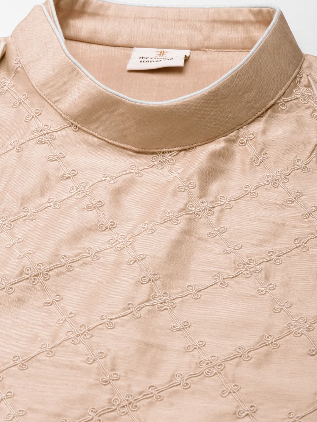 Peach Embroidery Angrakha Kurta Set