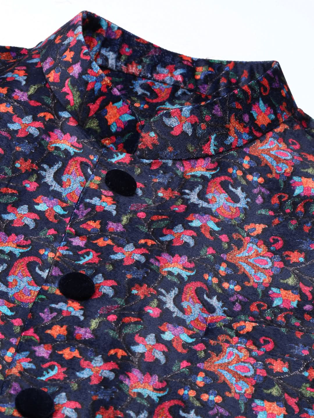 Midnight Blue Velvet  Pashmina Printed  Jacket With Pink Kurta