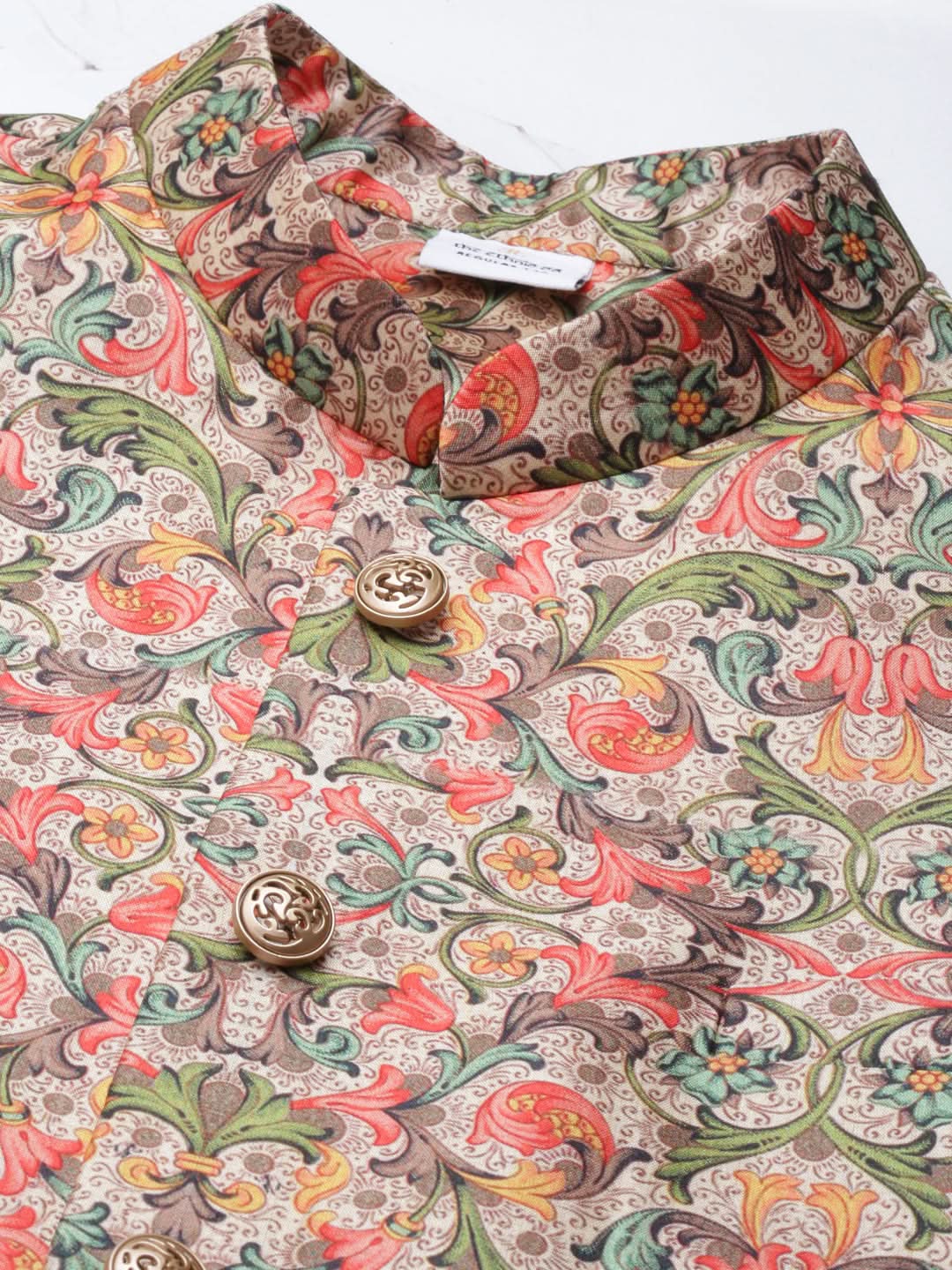 Beige Floral Print Jacket With  Open Kurta