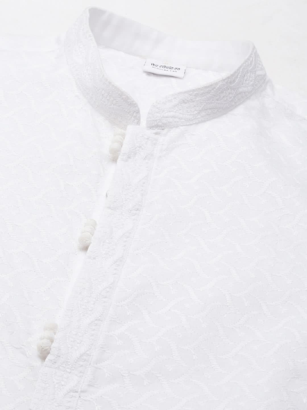 White Cotton Chikankari Kurta Set
