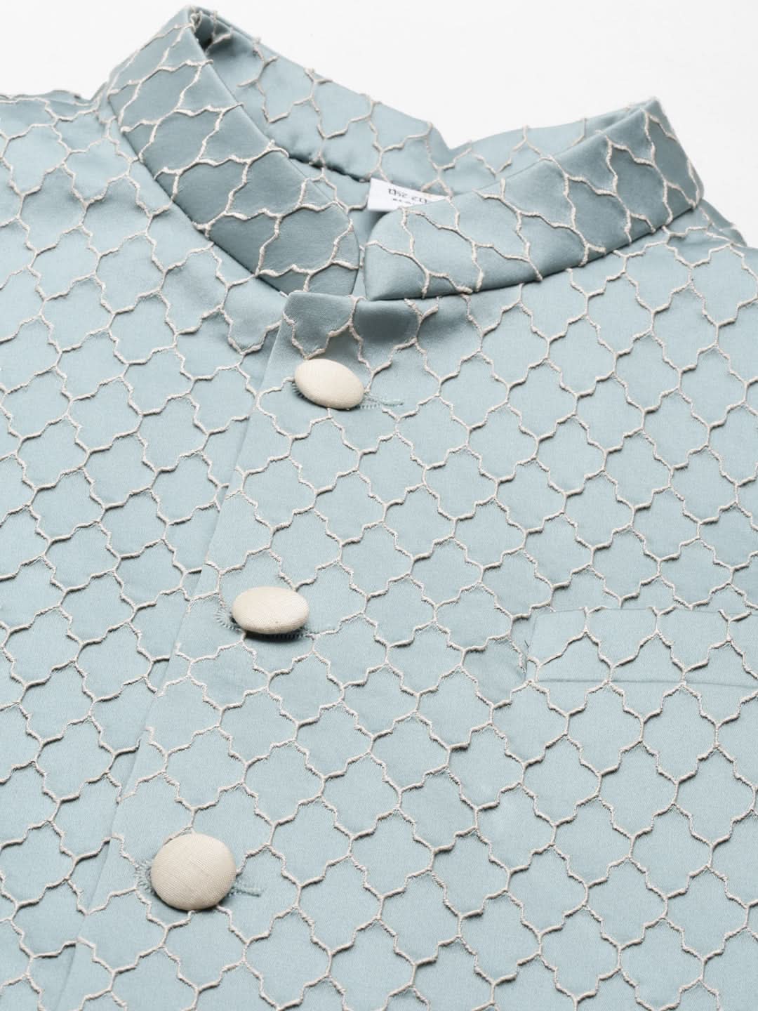 Teal Blue Jacket With Cream Kurta Set
