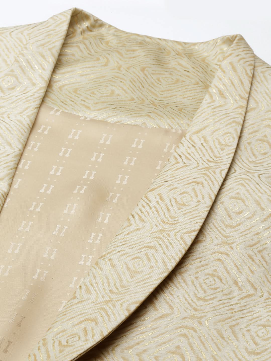 Cream Printed Lapel Style Jacket With Cream Gold Motif Kurta