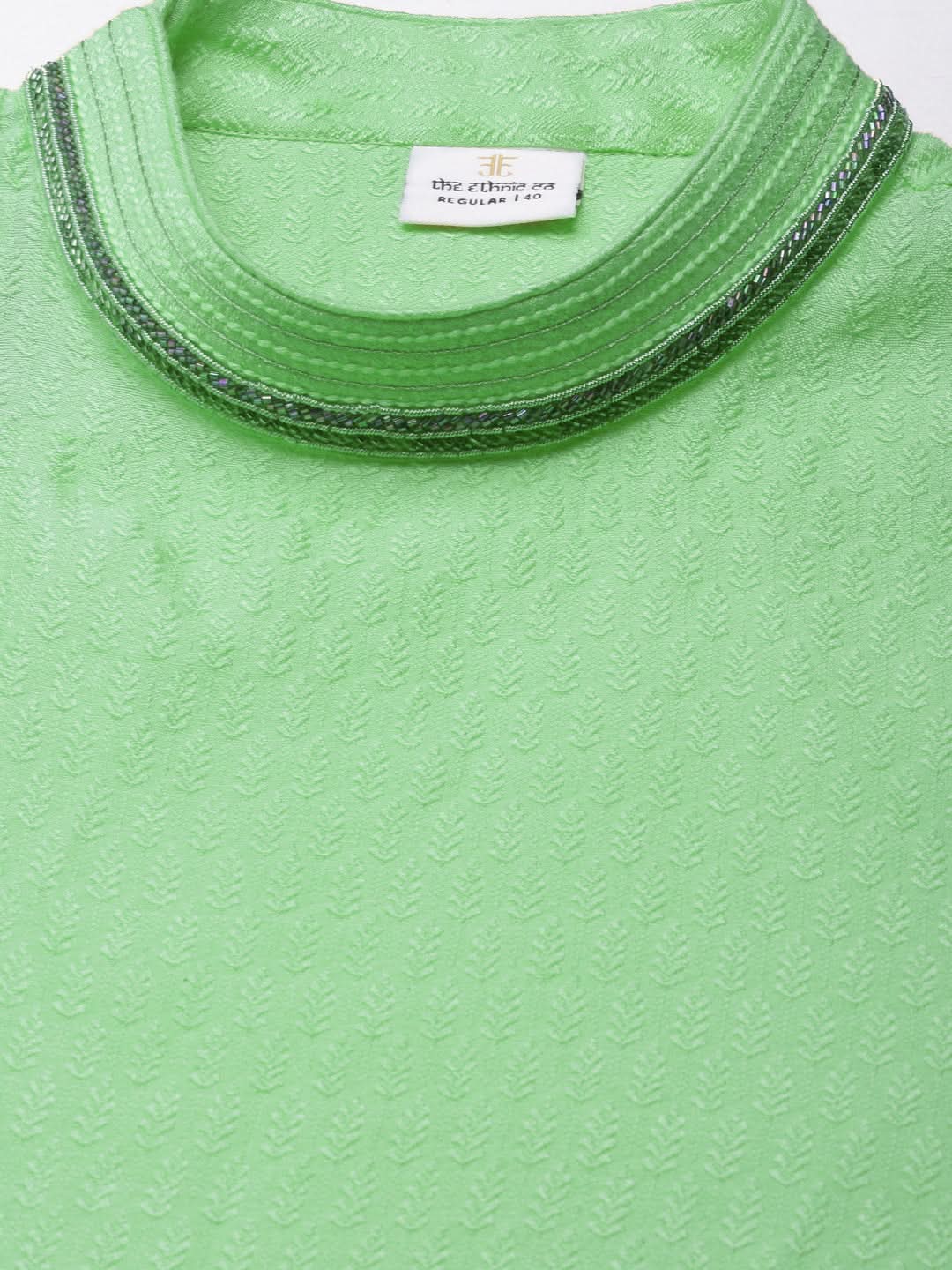 GREEN JACQUARD ANGRAKHA KURTA