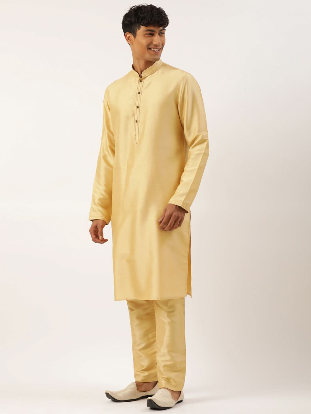 Beige Mirror Embroidered Jacket Kurta Set