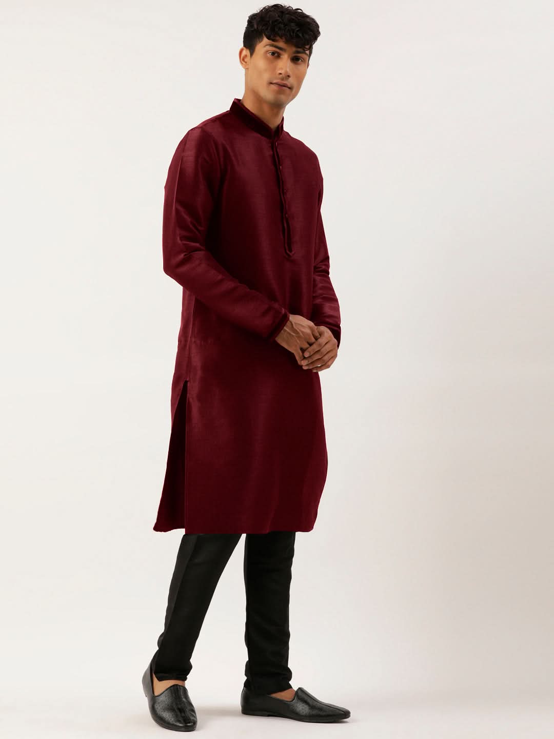 Maroon  Embroidered Jacket Kurta Set