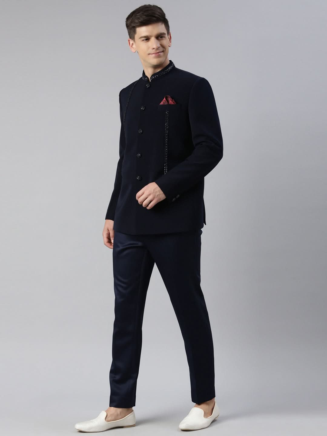 Navy Embroidery Bandhgala