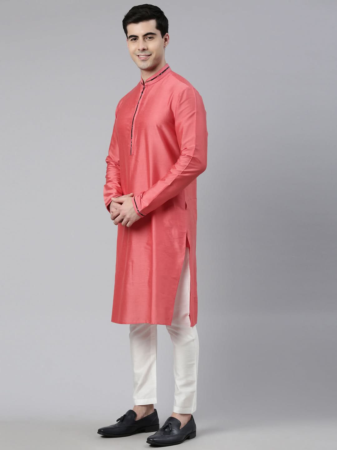 Midnight Blue Velvet  Pashmina Printed  Jacket With Pink Kurta