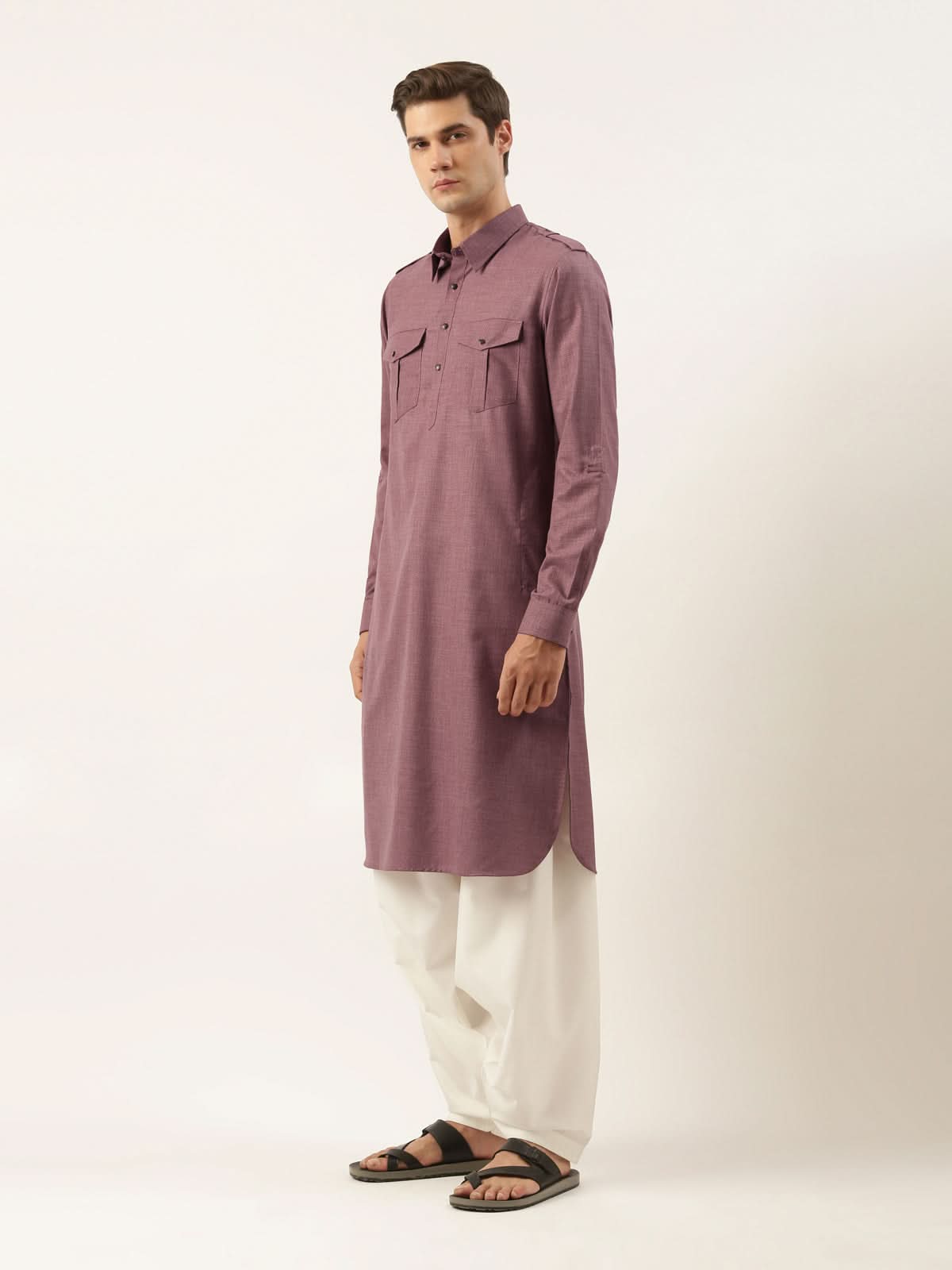 Purple Pure cotton Pathani with Salwar Set