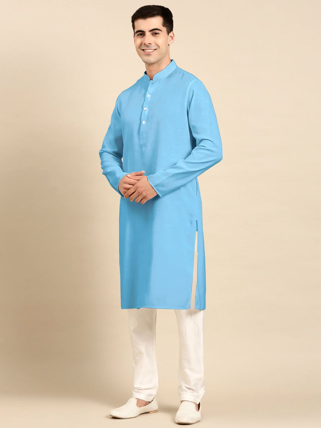 Blue Light Twill Weave Cotton Kurta  Set