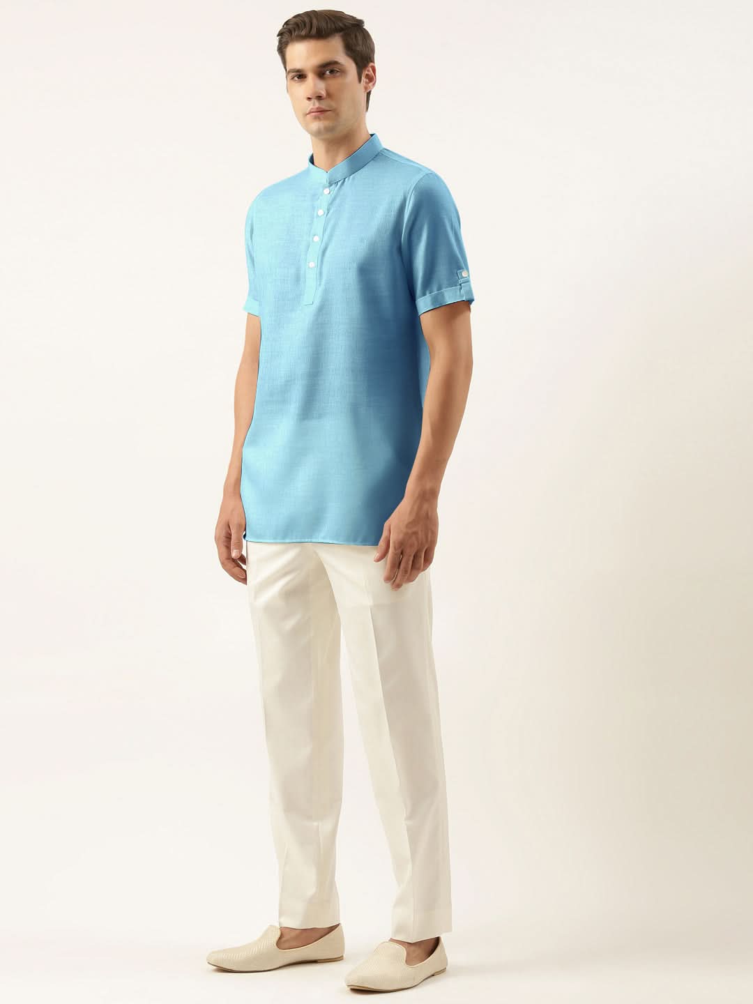 Light Blue Cotton Short Kurta Set