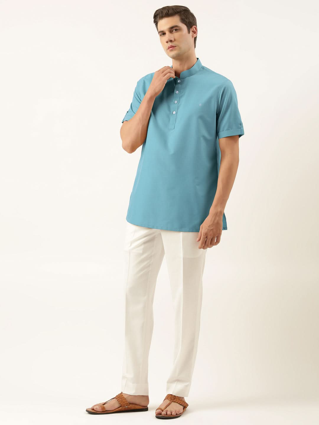 Teal Cotton Short Kurta Set