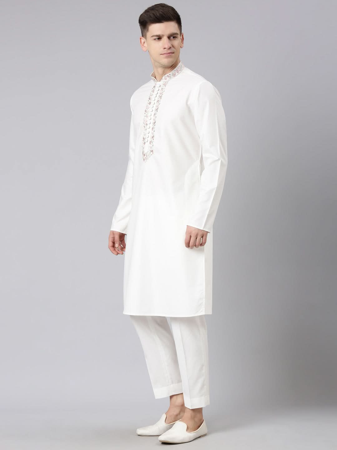 Off White Embroidered Kurta Set