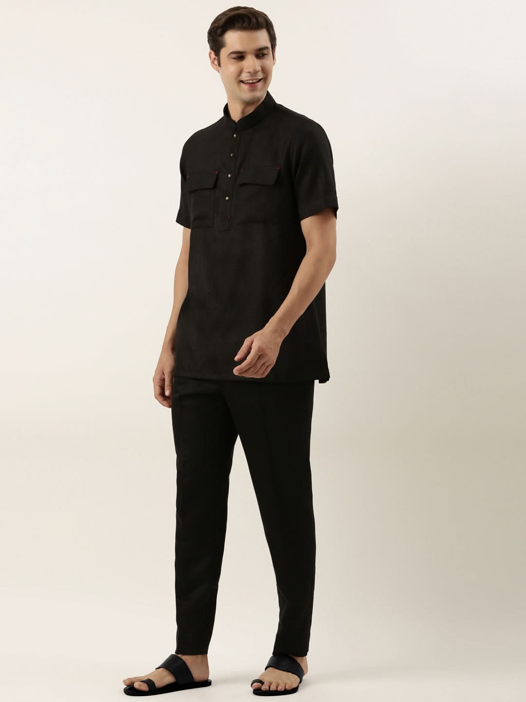 Black Cotton Short Kurta