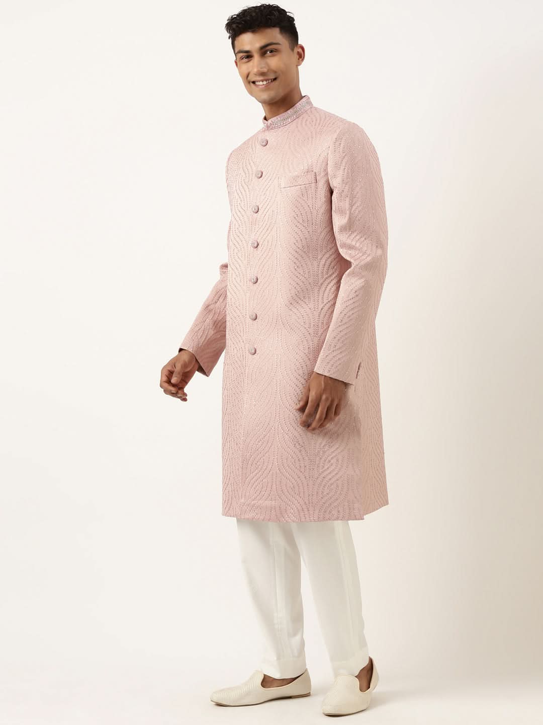 Old Rose Embroidered  Indowestern Set