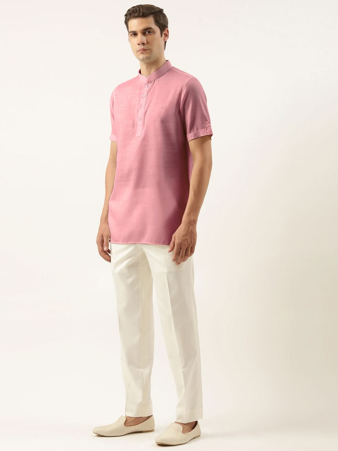 Rose Pink Cotton Short Kurta Set