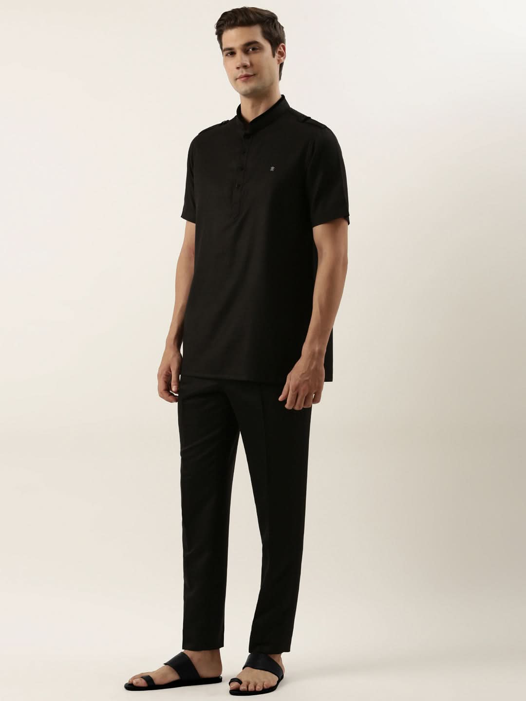 Black Fine Cotton Short Kurta