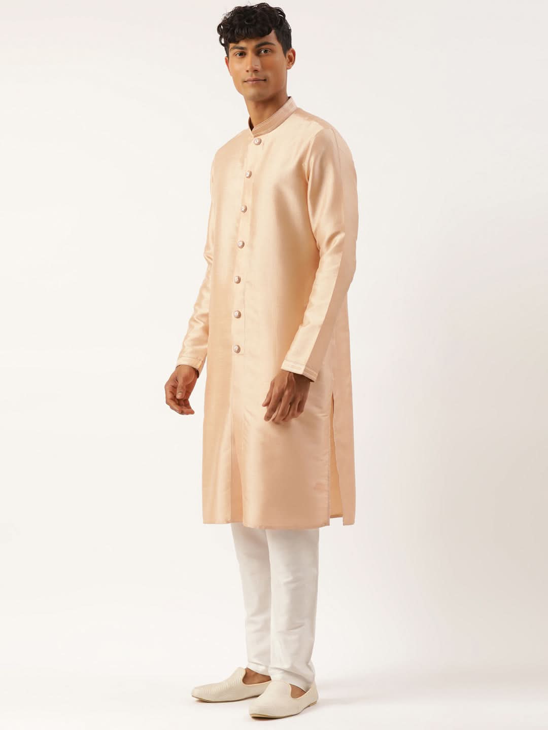 White Embroidered Open  Indowestern Set
