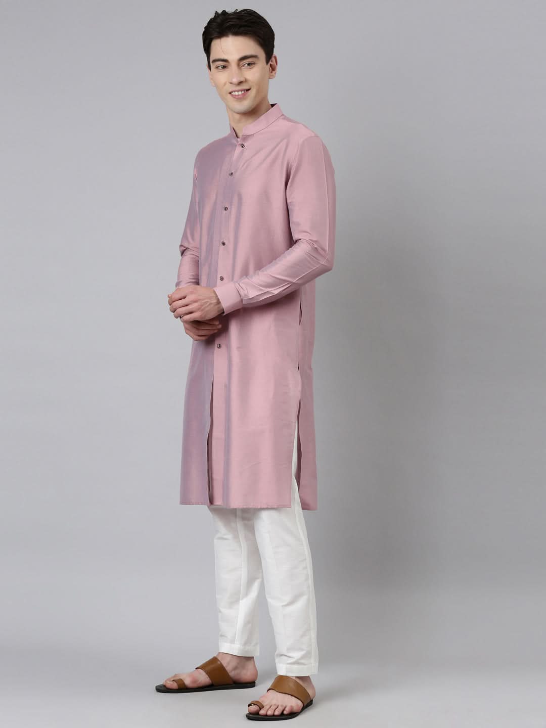 Pink Print Jacket With  Open Kurta