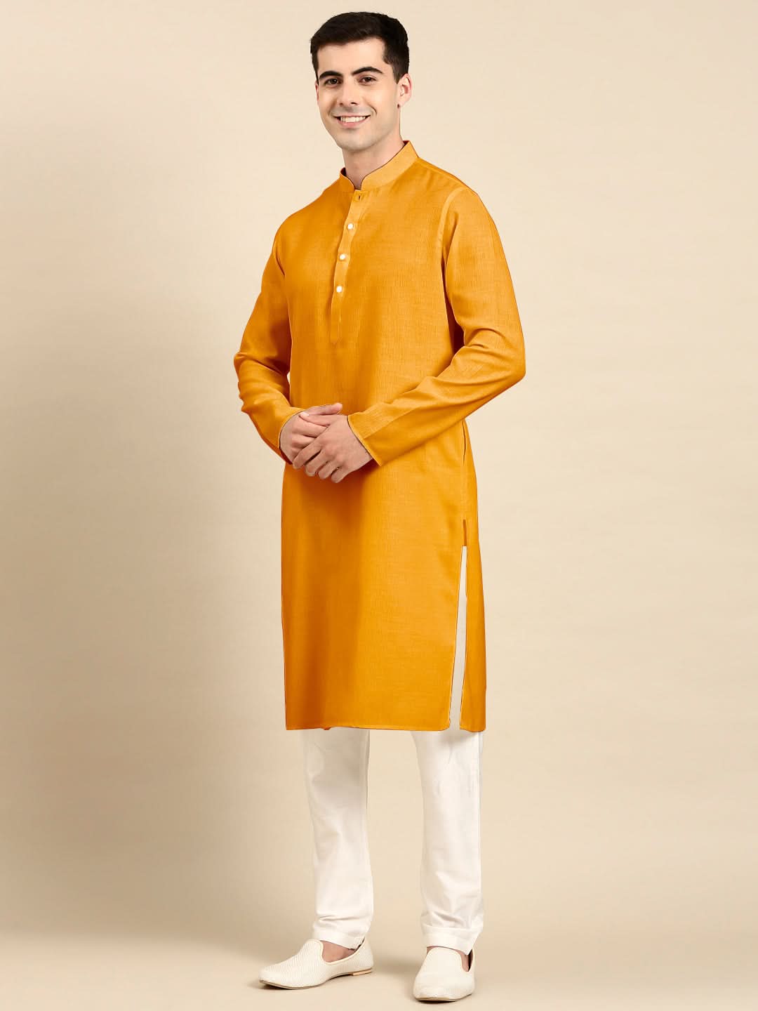 Mustard Twill Weave Cotton Kurta  Set
