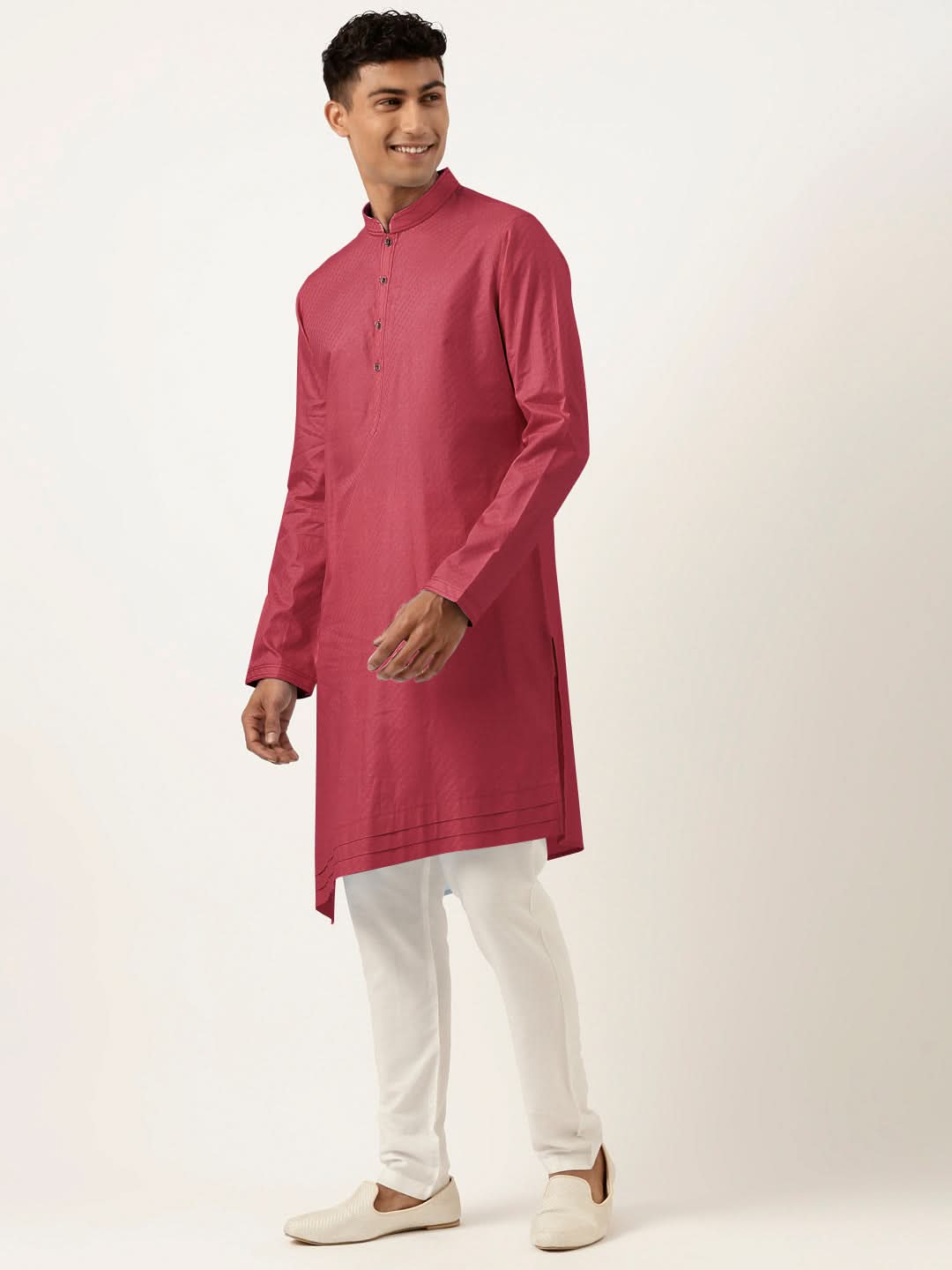 Scarlet Red Asymmetrical  Cotton Kurta Set