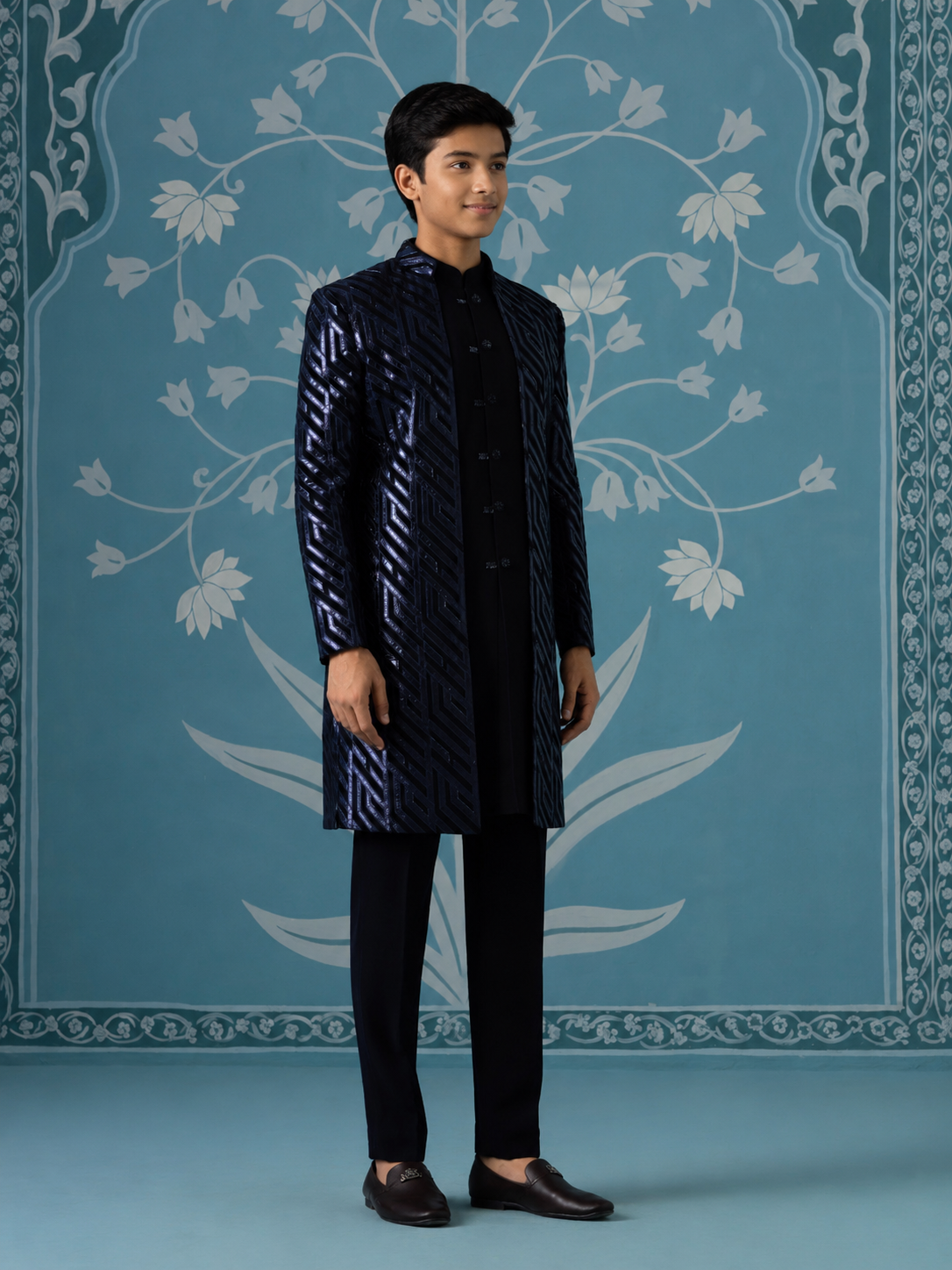 Dark Blue Imported Fabric Jacket Set