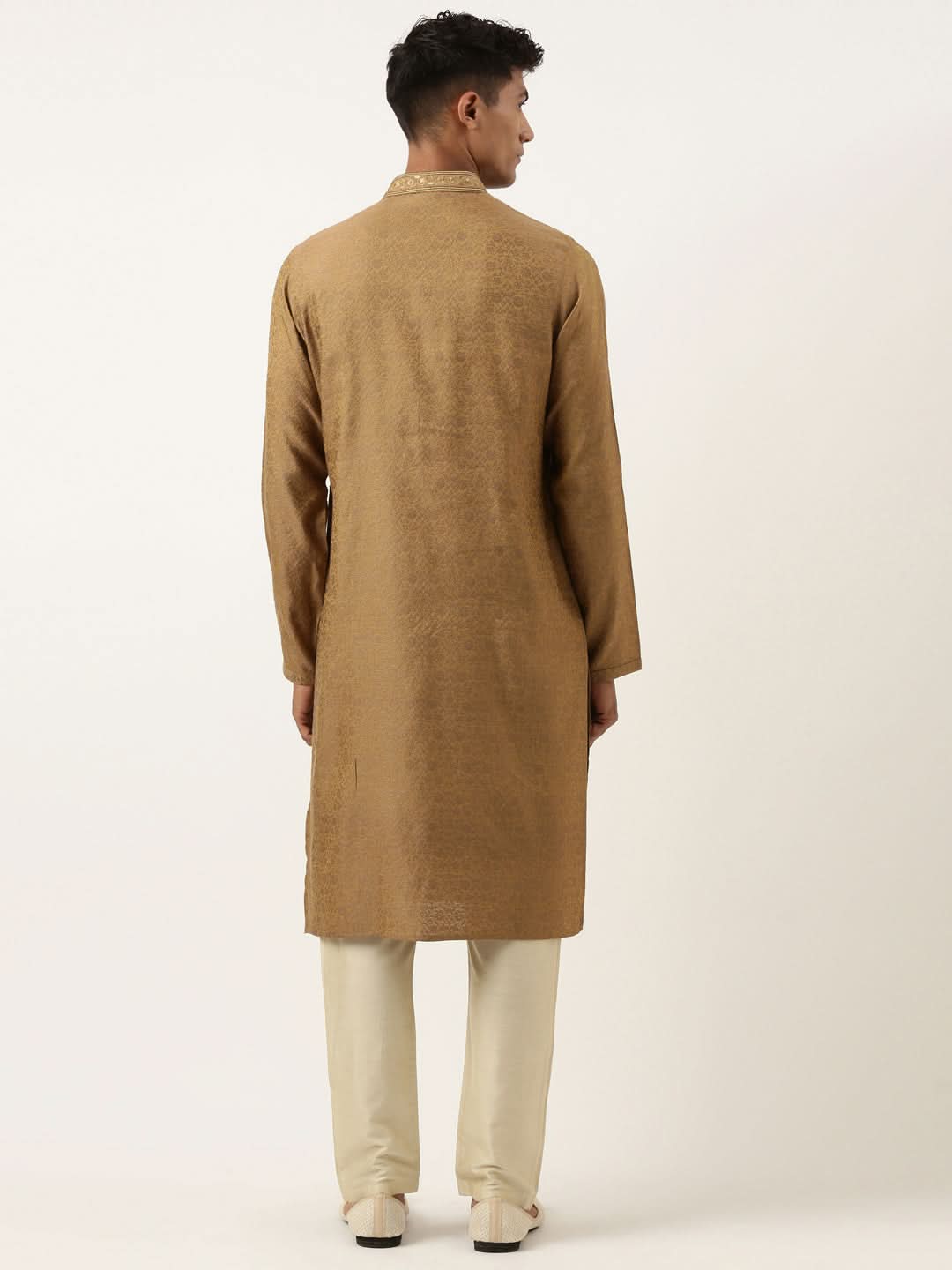 Mustard Brown Jacquard Embroidered Kurta Set