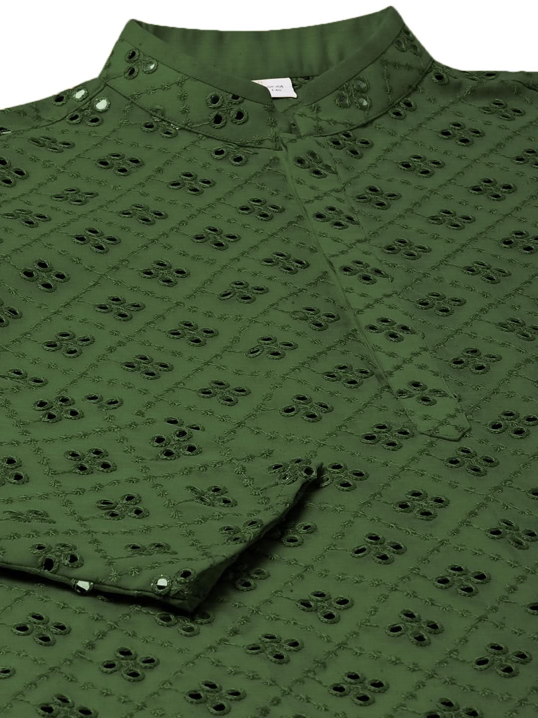 Olive green Mirror Embroidery Kurta Set