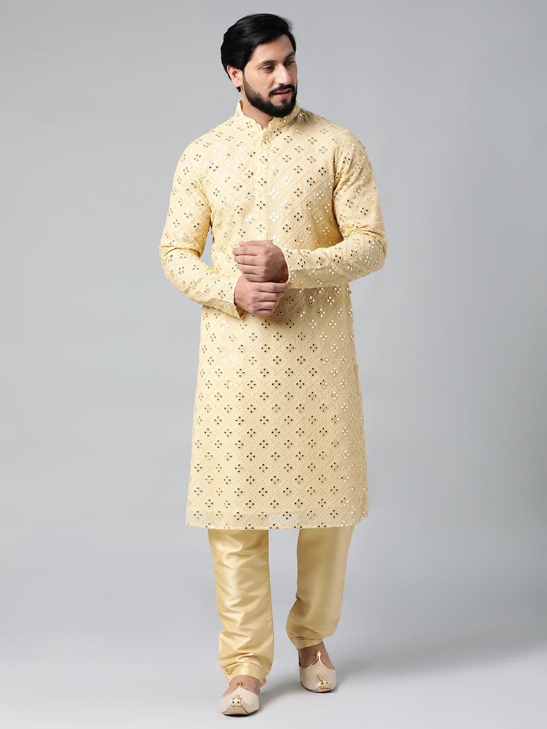 Gold Mirror  Embroidery Kurta Set