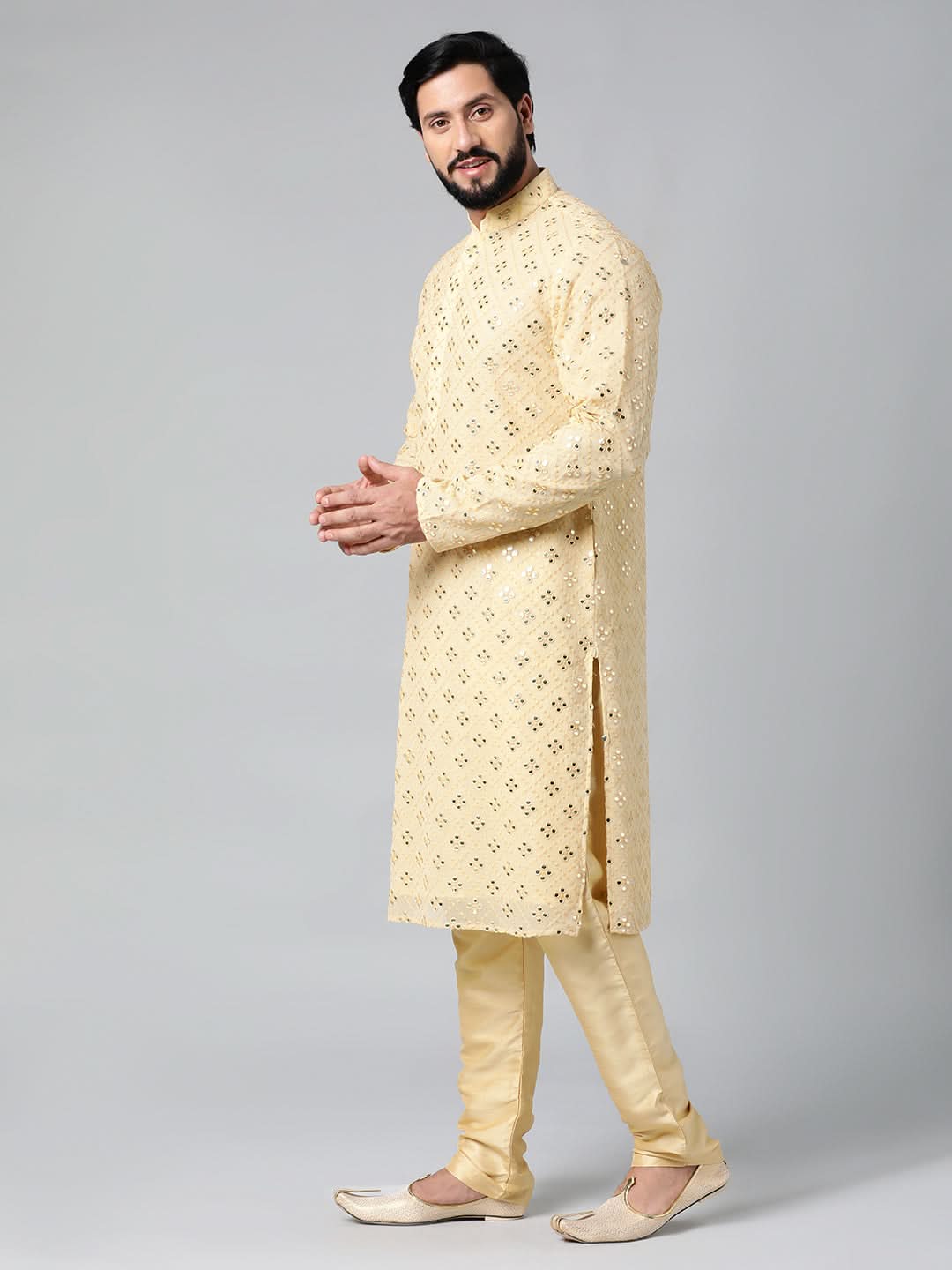Gold Mirror  Embroidery Kurta Set