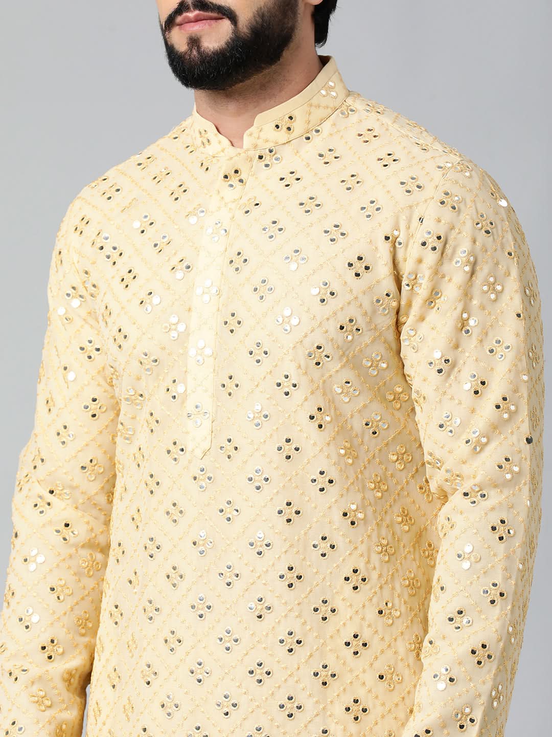 Gold Mirror  Embroidery Kurta Set