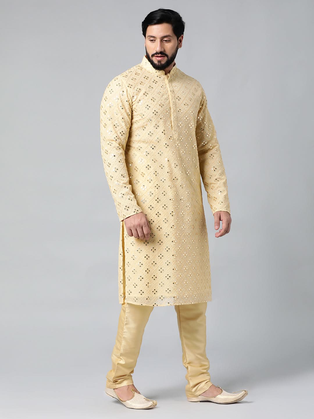 Gold Mirror  Embroidery Kurta Set