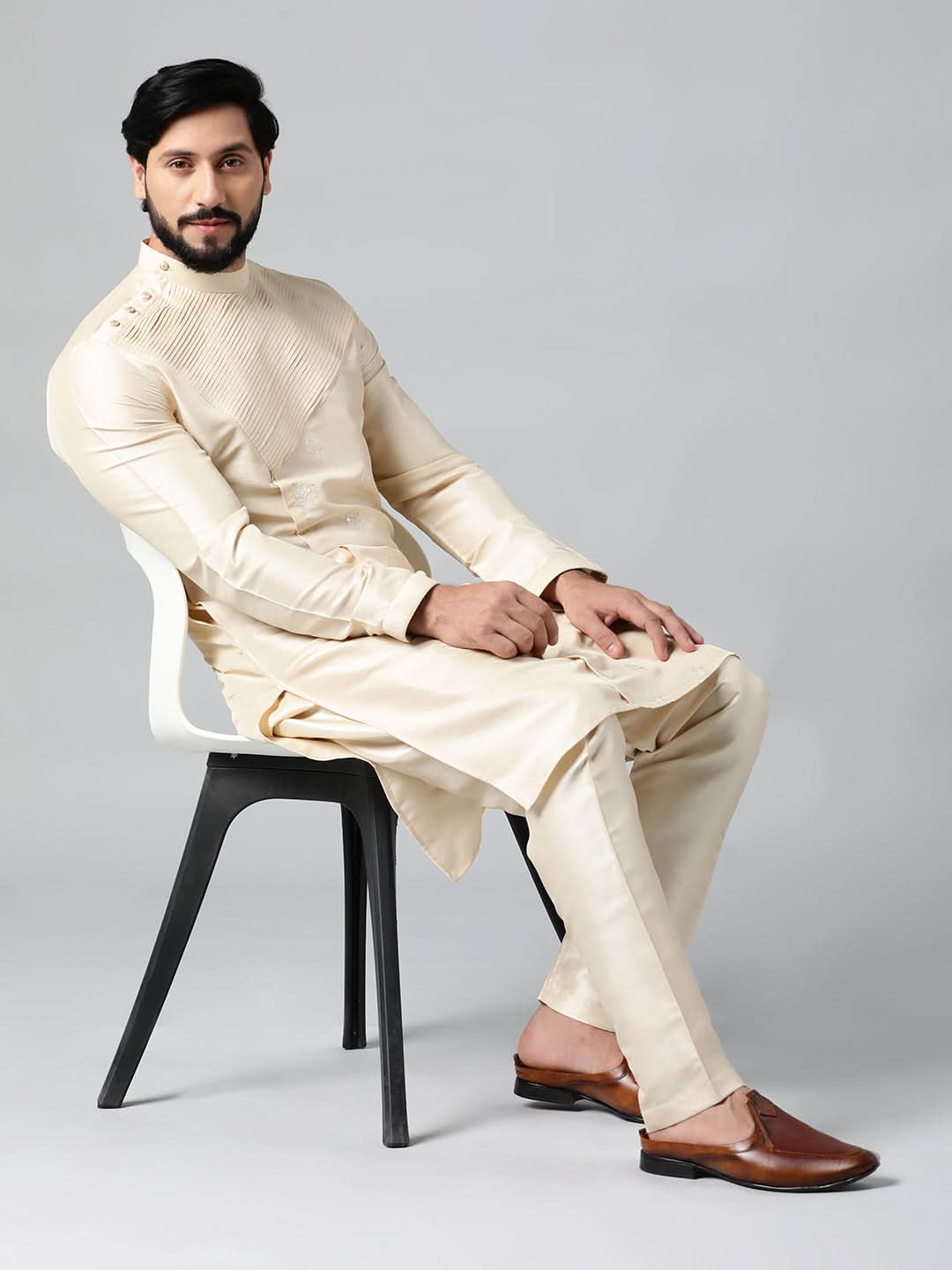 Beige  Embroidery Kurta Set