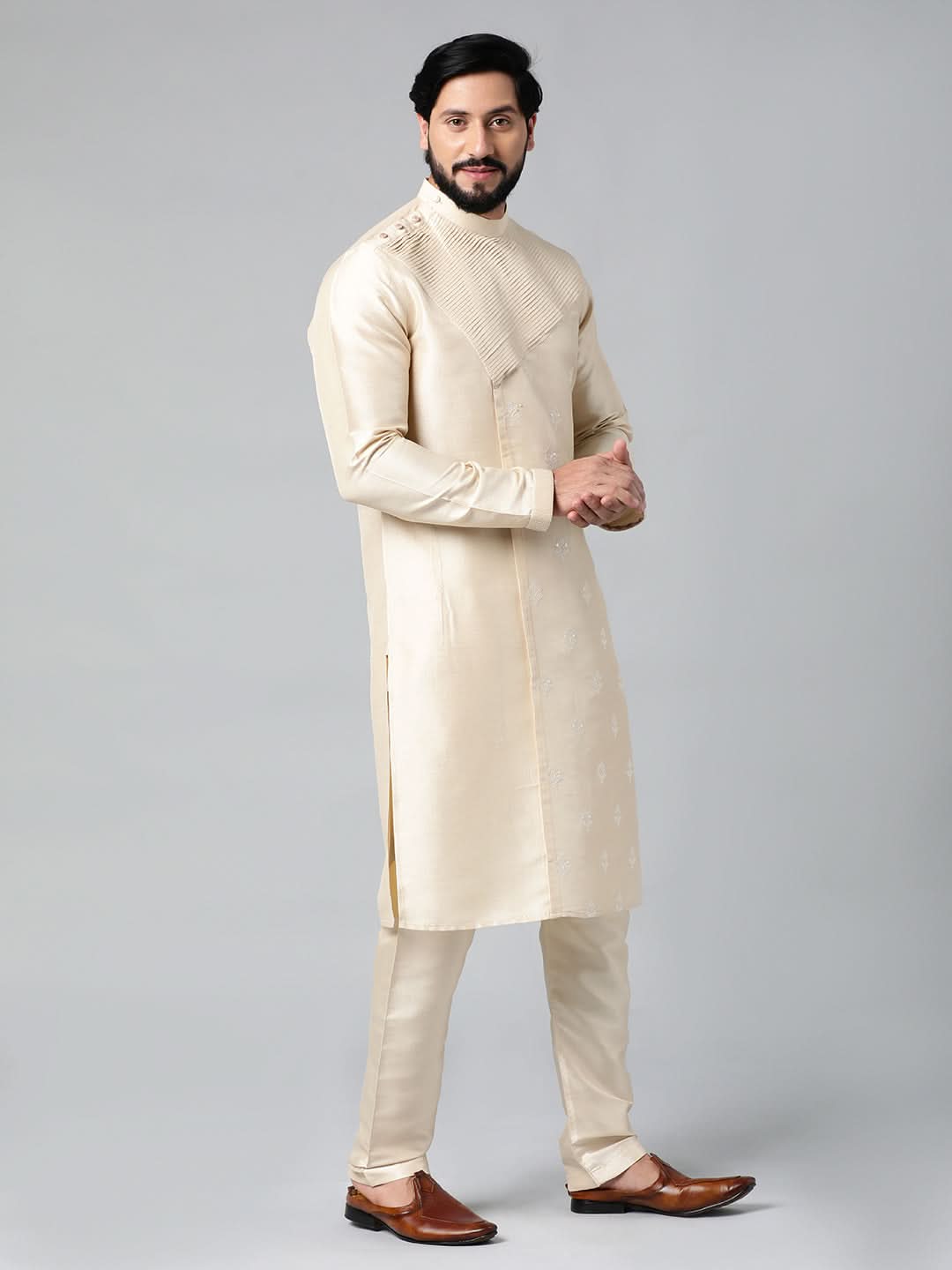 Beige  Embroidery Kurta Set