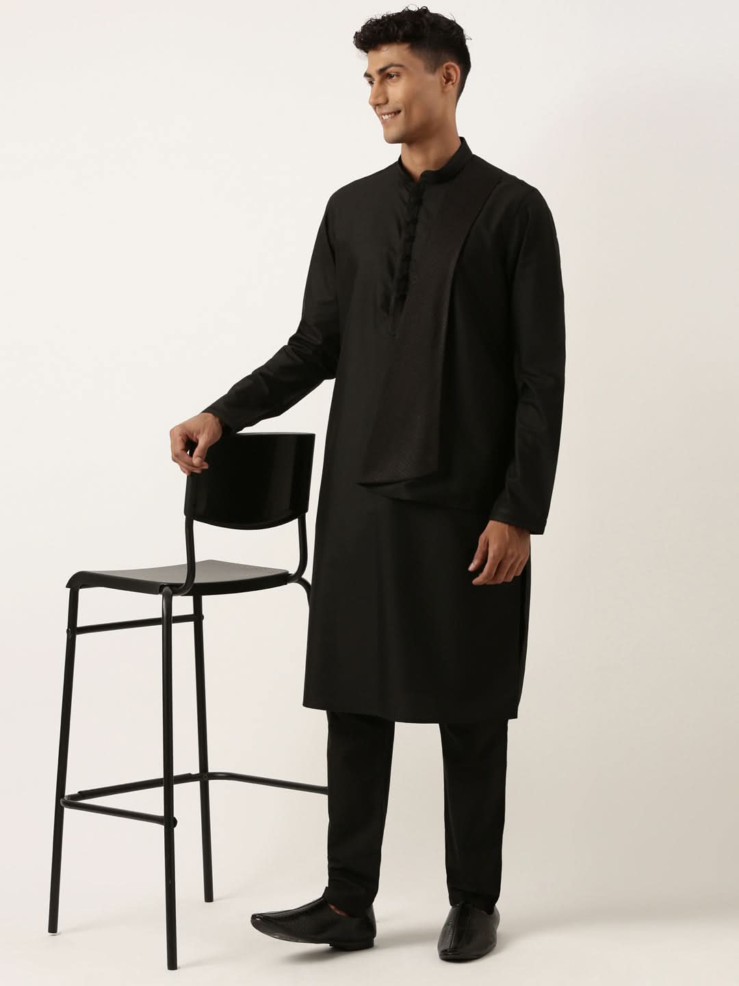 Black Cotton Layered Kurta Set