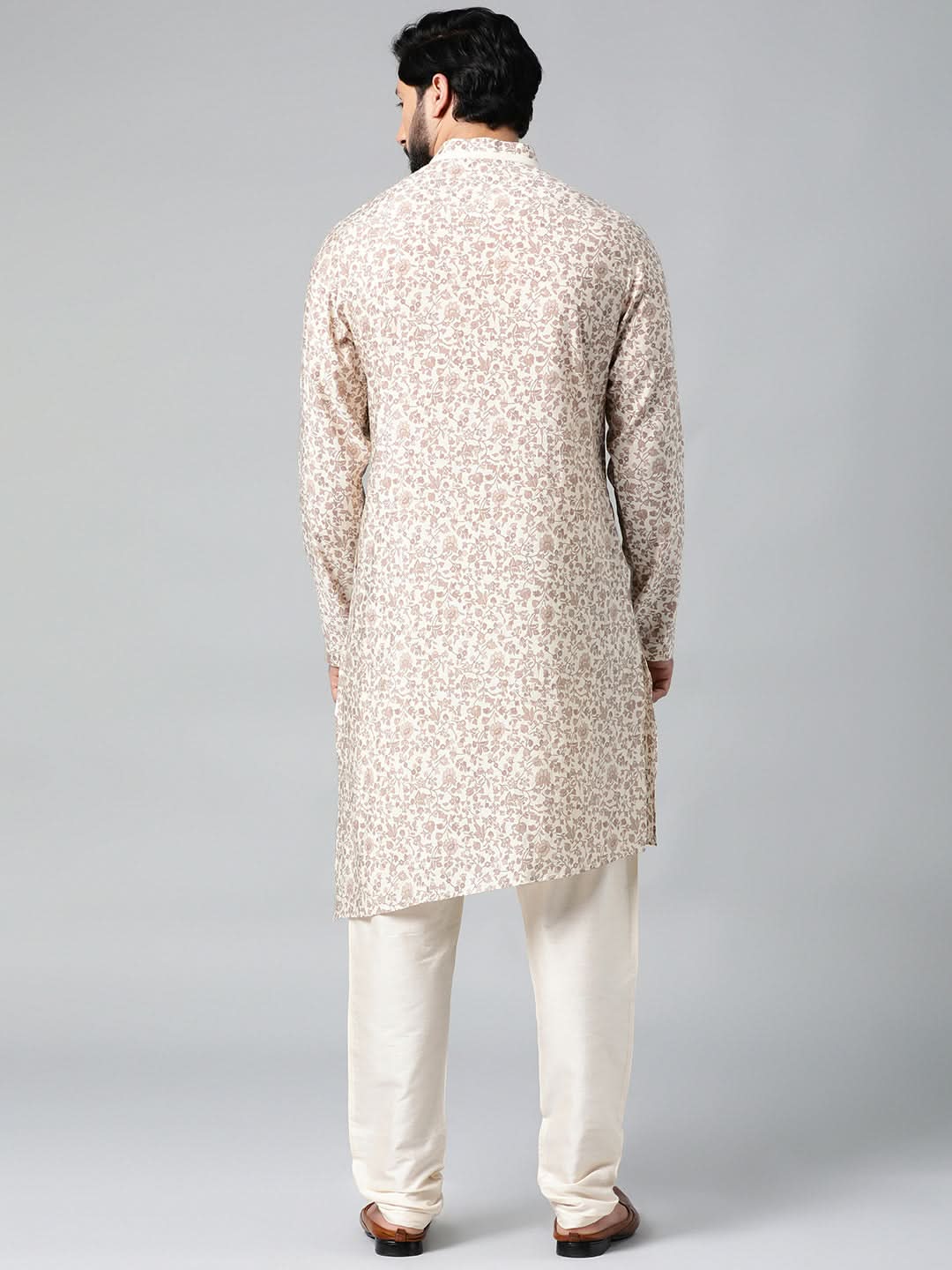 Cream block printed kurta set