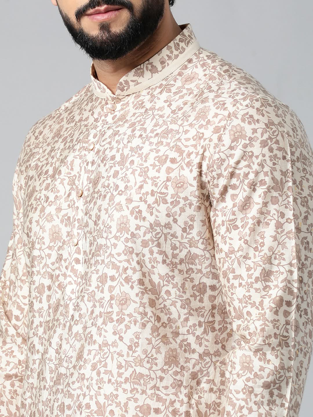 Cream block printed kurta set