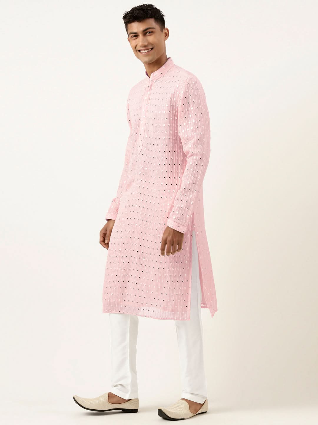 Baby Pink Mirror Embroidered Kurta Set