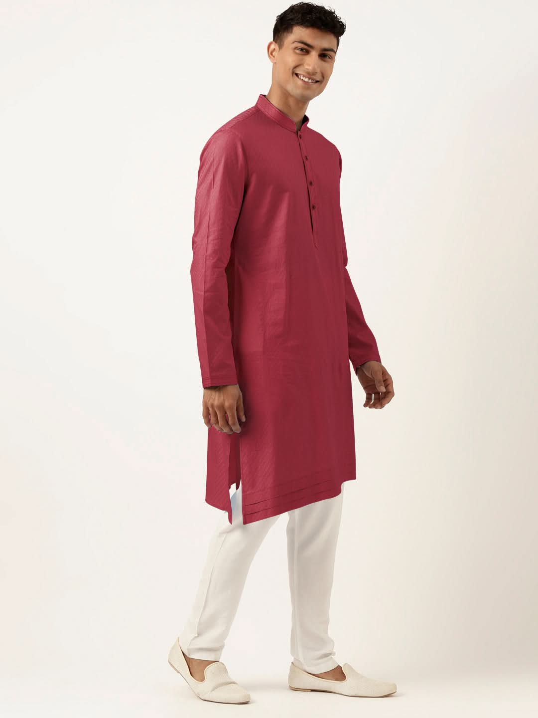 Scarlet Red Asymmetrical  Cotton Kurta Set