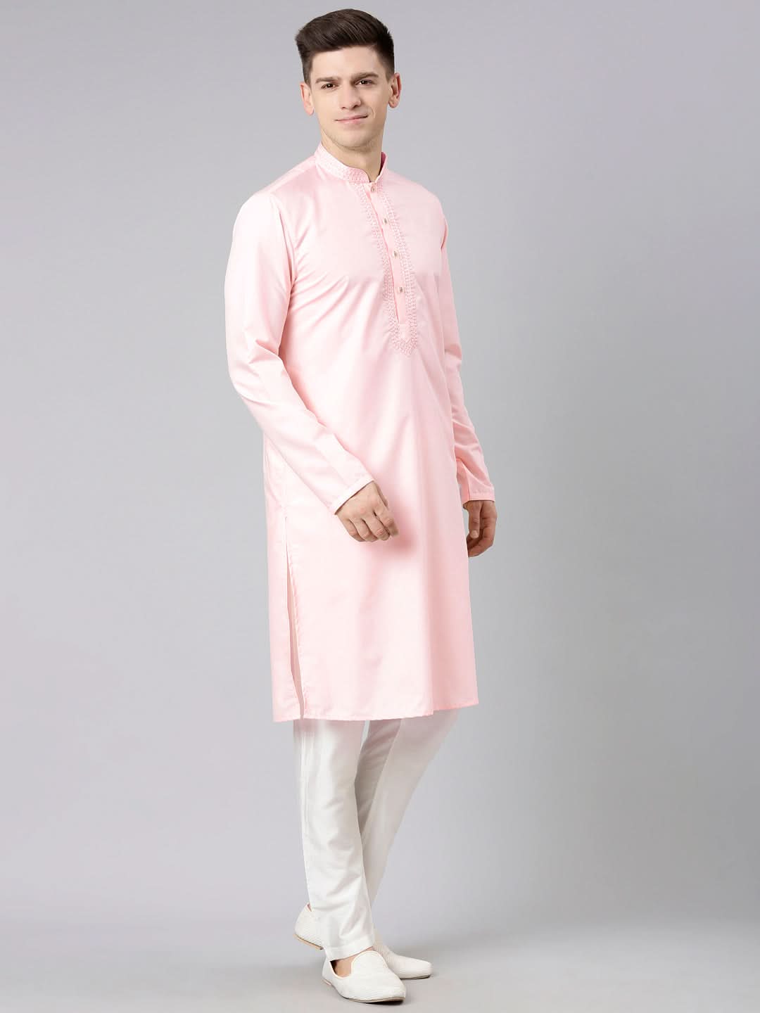 Pink Cotton Dori Embroidery Kurta Set