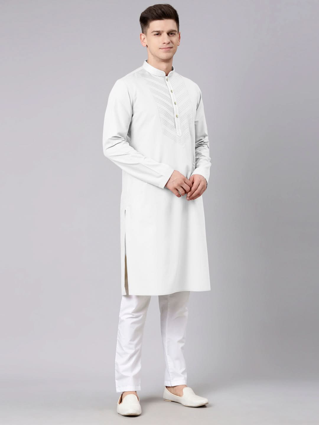 White Pleated Cotton Kurta Set