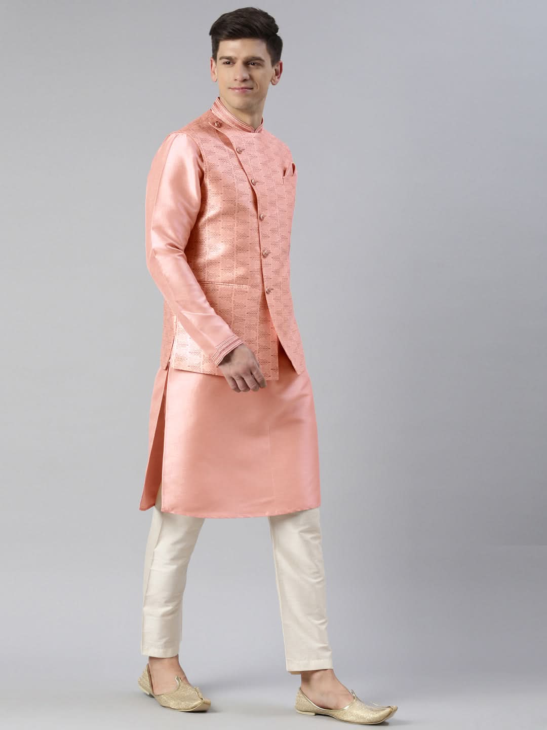 Pink Printed  Overlap Jacket Kurta set