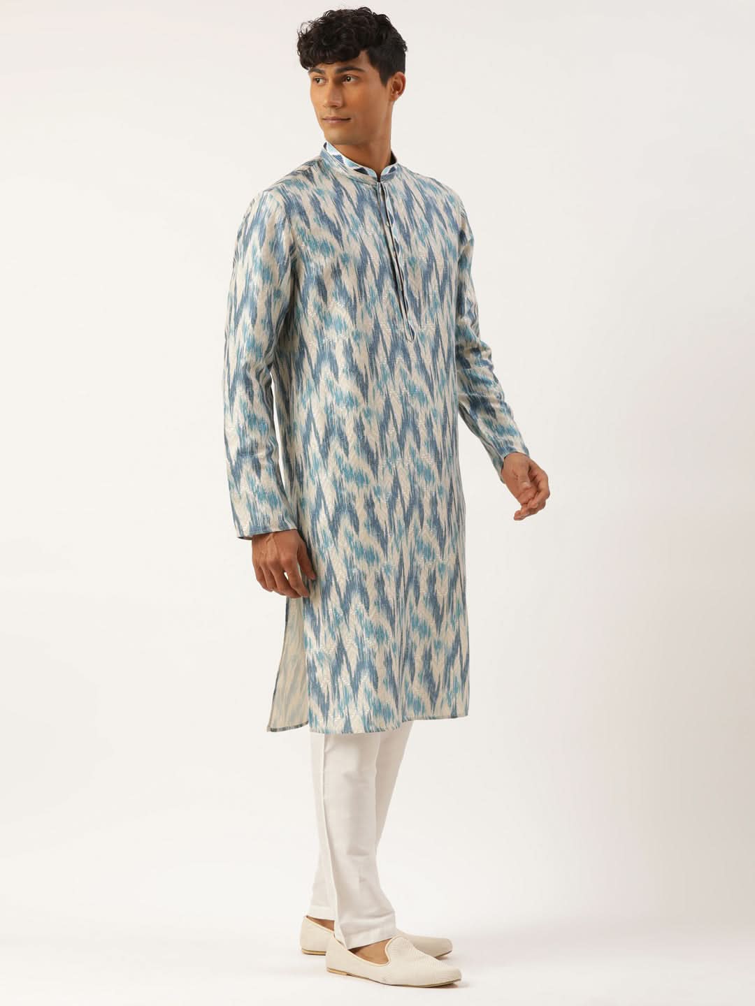 Blue Ikat  Printed Kurta Set