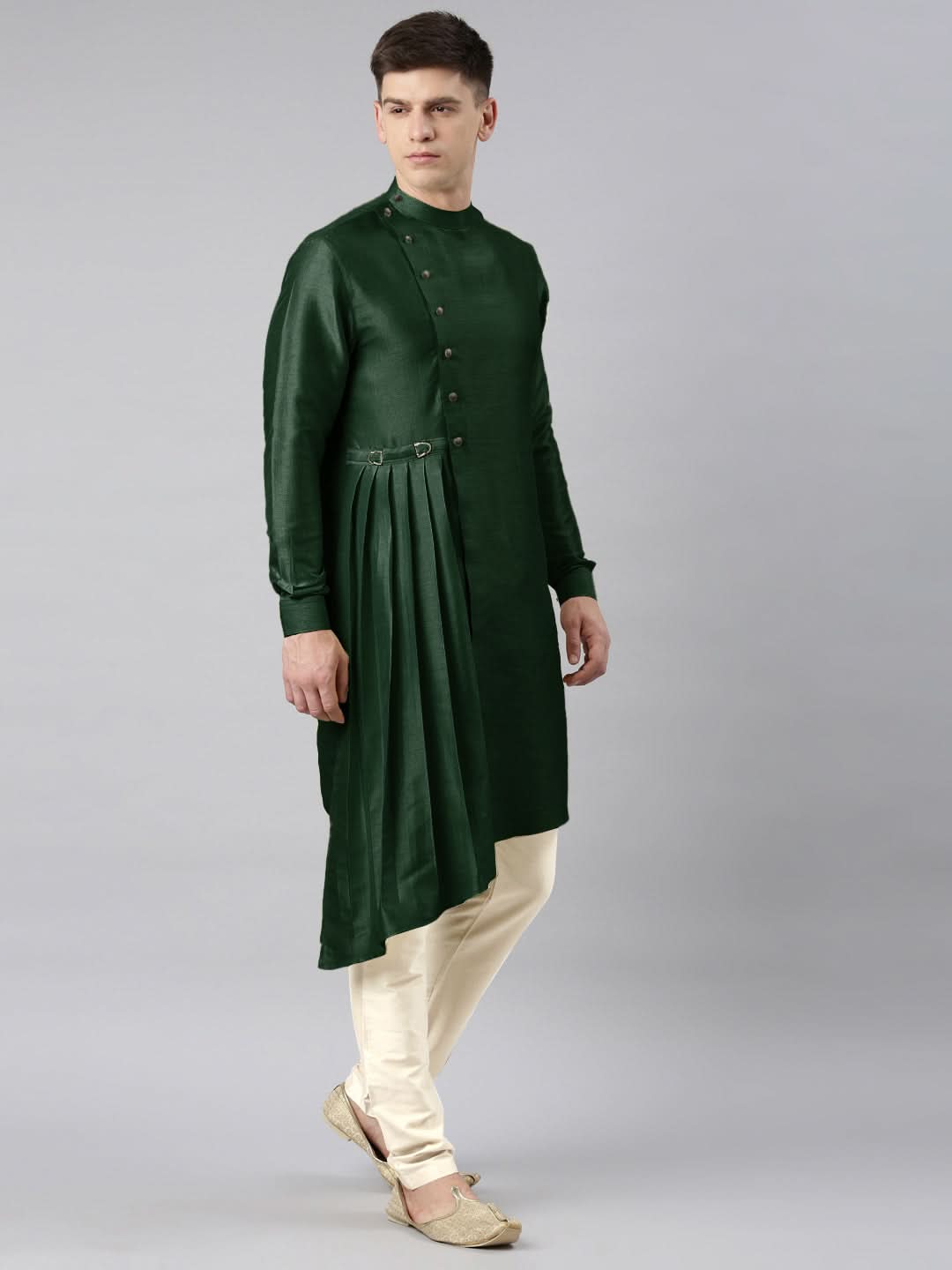 Bottle green Drape Kurta Set