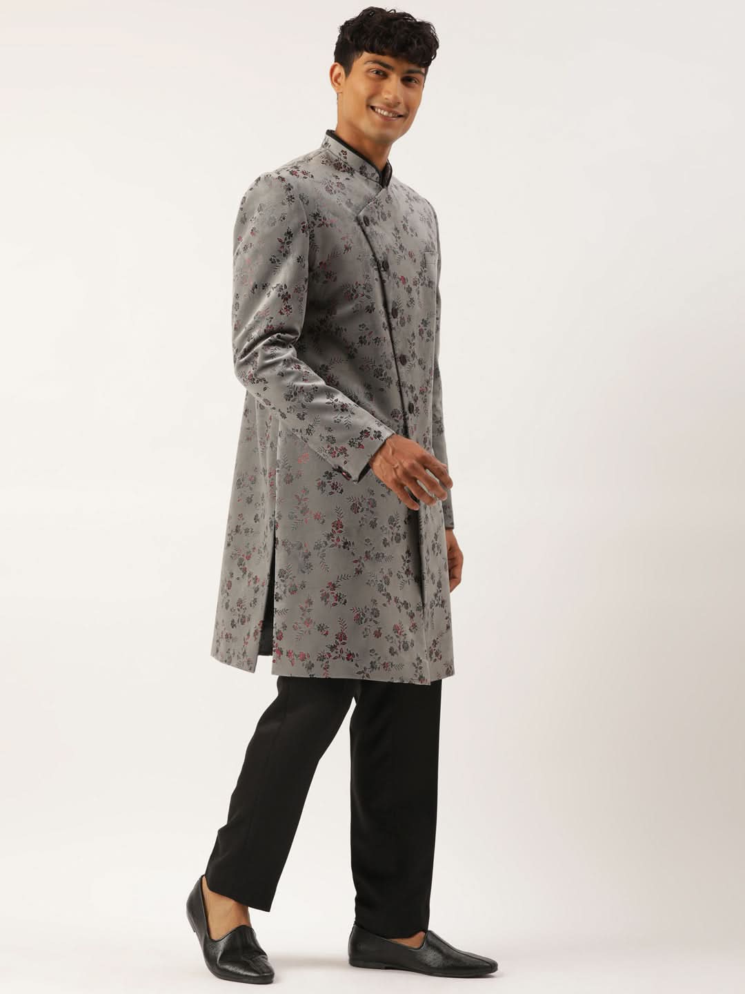 Grey Printed  Angrakha Indowestern